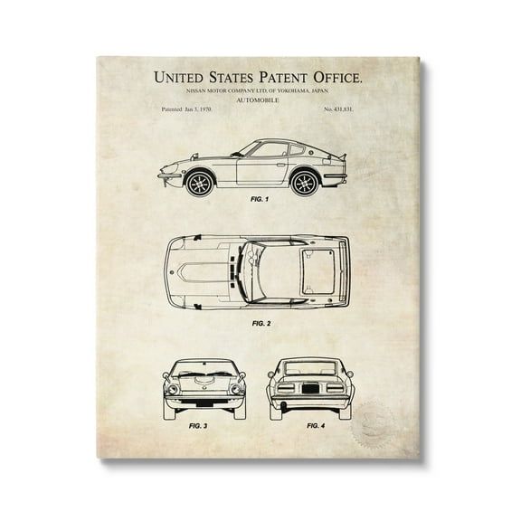 Stupell Industries Automobile Car Technical Outline Diagram Blueprint Patent Canvas Wall Art, 16 x 20, Design by Karl Hronek