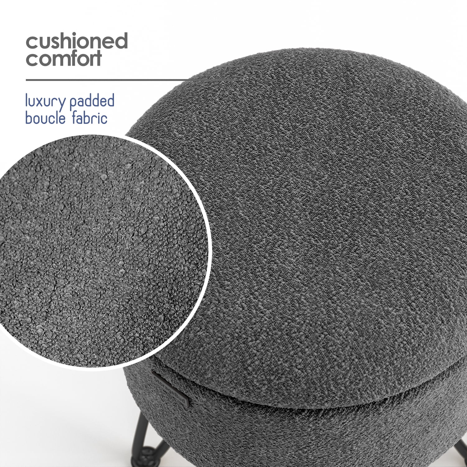LammaLoe Small Round Ottoman with Storage, Boucle Ottoman Foot Stool with Lid, Upholstered Vanity Stool for Living Room & Bedroom, Grey