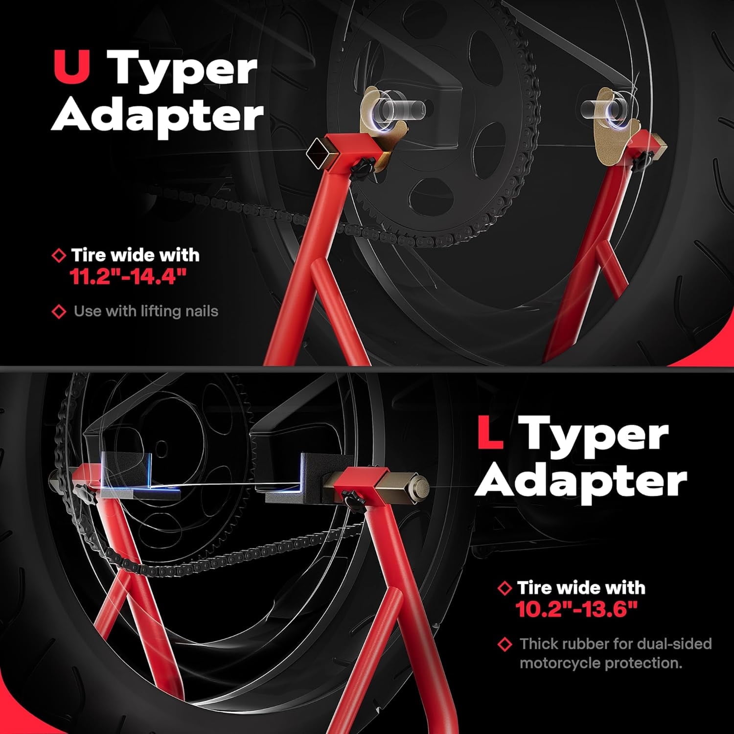 SPECSTAR Motorcycle Stand Lift,882 Lbs Capacity Heavy Duty Front Rear Combo Stand Lift with U+L Adjustable Swingarm Spool, For Most Suzuki Yamaha Honda Kawasaki Motorcycles,Red