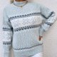 thumbnail image 3 of Suéter Suéter de punto para mujer, medio cuello alto, estampado de copos de nieve, jerséis de ganchillo, manga larga, estilo navideño, traje informal para vacaciones Ygjytge Azul T S para Mujer, 3 of 6