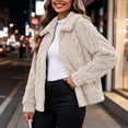 thumbnail image 6 of WIZUTIZ Women's Solid Color Double-Sided Fleece Jacquard Lapel Collar Jacket Long Sleeve Warm Winter Coat Loose Fit Cozy Outerwear with Pockets, 6 of 8