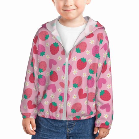 

Lukts Haear Strawberry Print Children s Long-Sleeved Sun Protection Clothing Hooded Sweatshirts for Boys and Girls Outdoor Sports-4 Years