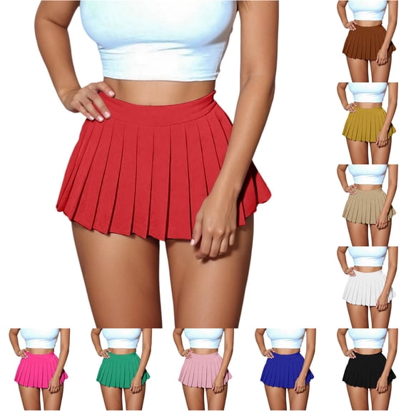 XIAONU Pleated Skirt for Women High Waist Casual Tennis Mini Skirt