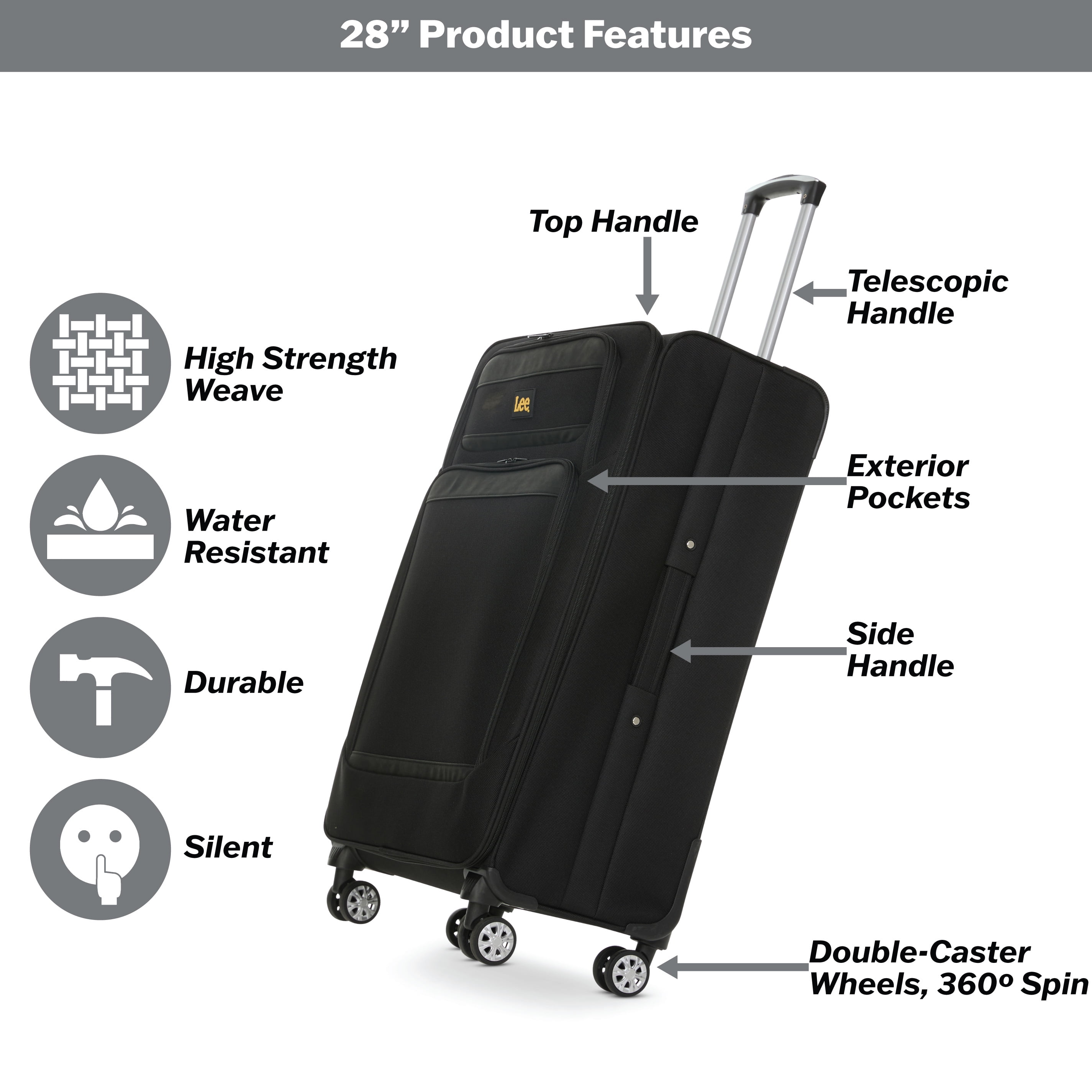 Lee 21/28 in Unisex 2-Piece Luggage Set, Black