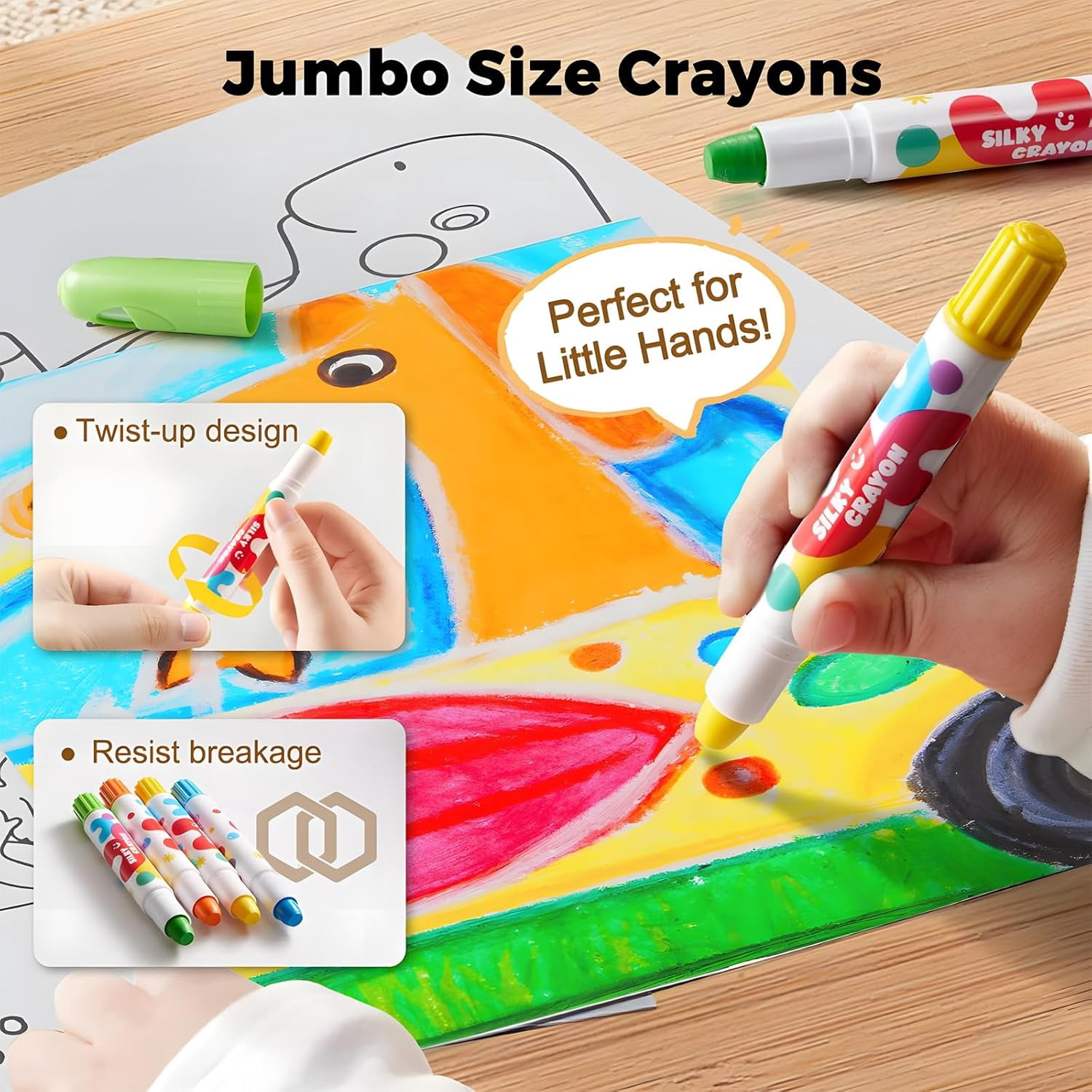 Silky Crayons, Non-Toxic Washable Crayonss, Ultra-Silky Easy-Grip Art Supplies