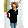 thumbnail image 3 of CALIPESSA Womens Fall Buffalo Plaid Color Block Criss Cross Tops Long Sleeve Casual Black Tunic Shirts, 3 of 5