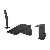 Cobbe Single Handle Bathroom Bathtub Faucet with 3.5-Inch Wide Waterfall Spout and Handheld Shower 3-Hole Deck Mount Matte Black