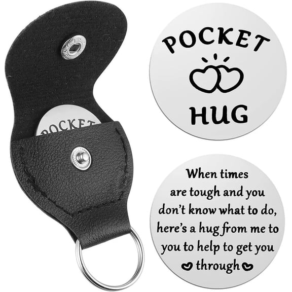 Pocket Hug Token, Stainless Steel Encouragement Keyring Gift, Best Friend Birthday Graduation Gifts for Women, Friendship Inspirational Gift for Bestfriend-Silver black