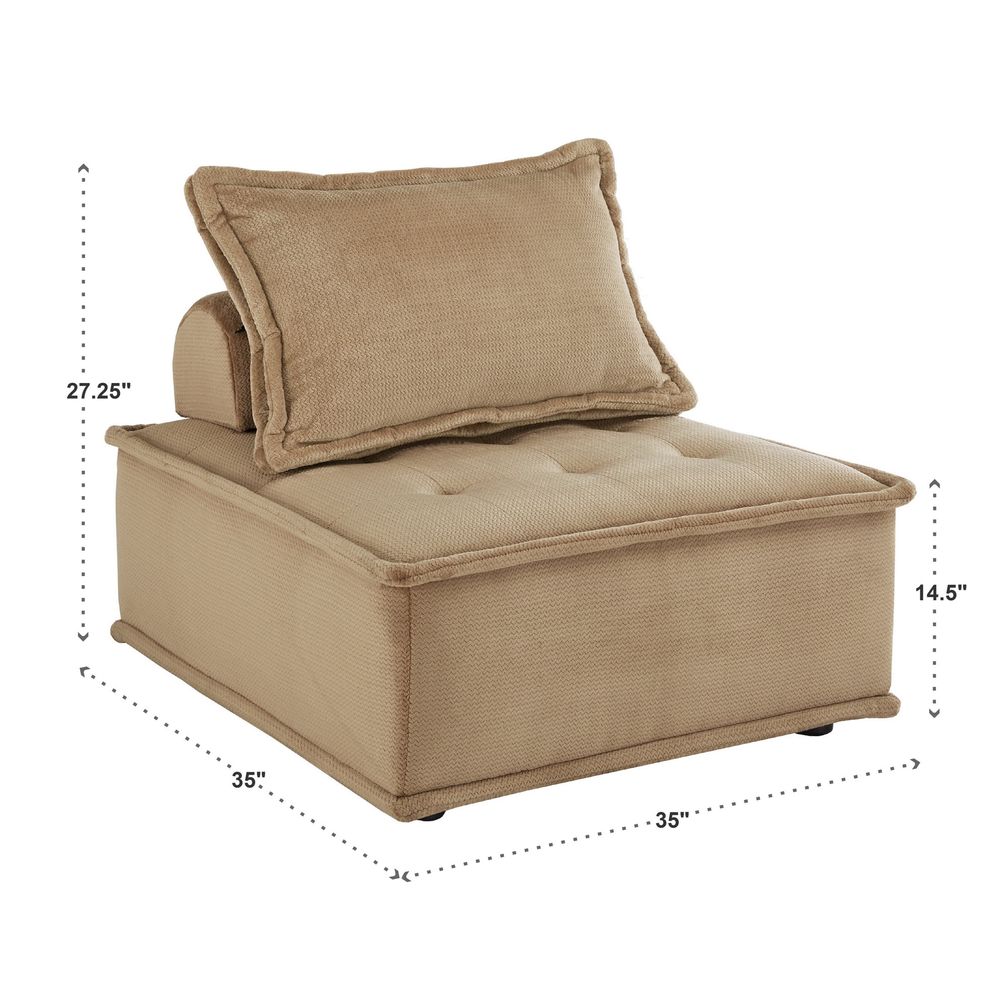 Weston Home Skagway Velvet Tufted Modular Accent Chair with Pillow Back, Taupe