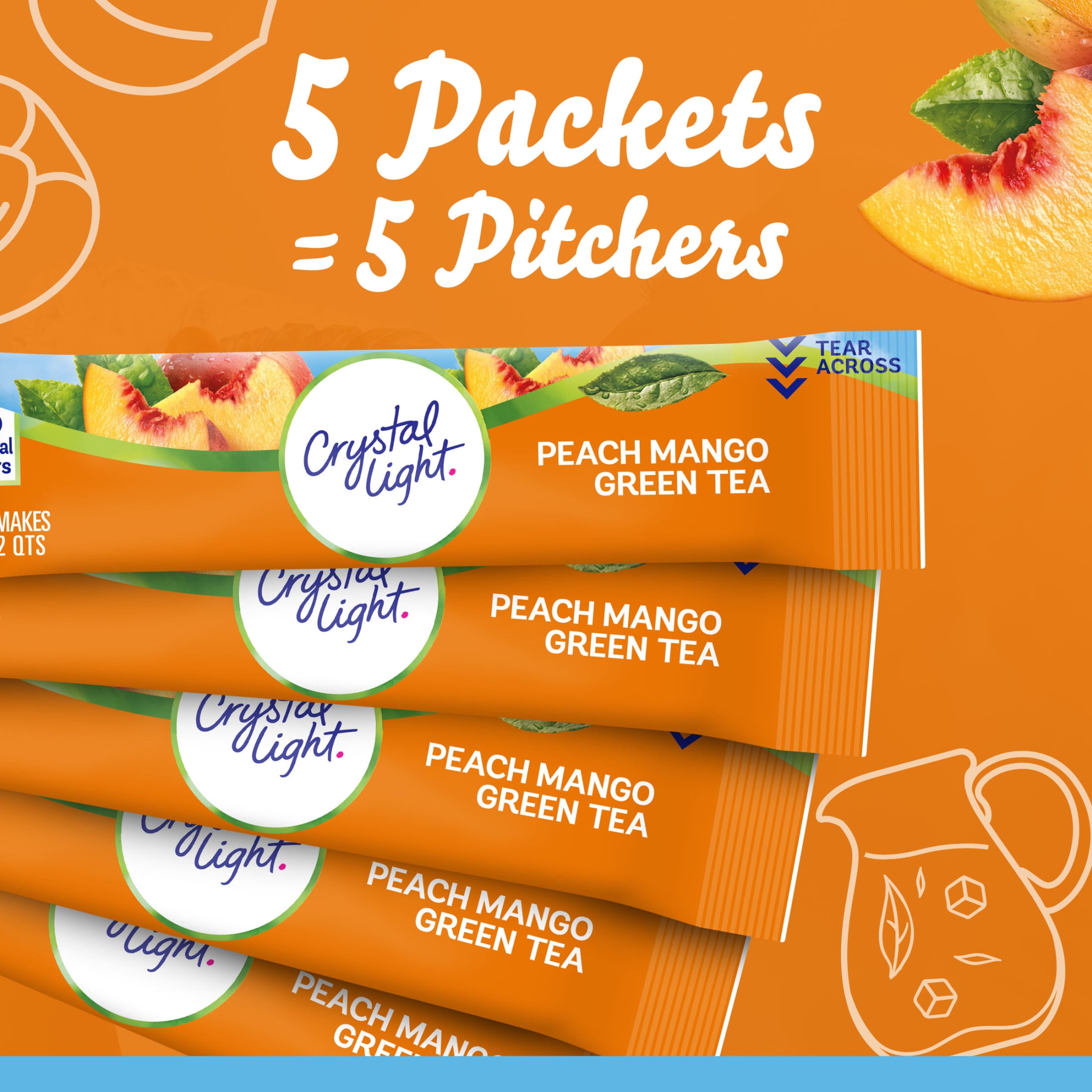 (12 pack) Crystal Light Peach Mango Green Tea Sugar Free Drink Mix, 5 Ct Pitcher Packets