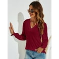 thumbnail image 4 of LOMON Women's Casual Puff Long Sleeve Tunic Tops V-Neck Pleated Flare Blouse T-Shirts with Smocked Cuffs, 4 of 8