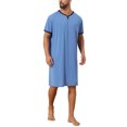 thumbnail image 2 of INSPIRE CHIC Father's Day Men's V-Neck Colorblock Trim Short Sleeve Chest Pocket Pajama Sleep Shirt S Light Blue, 2 of 5