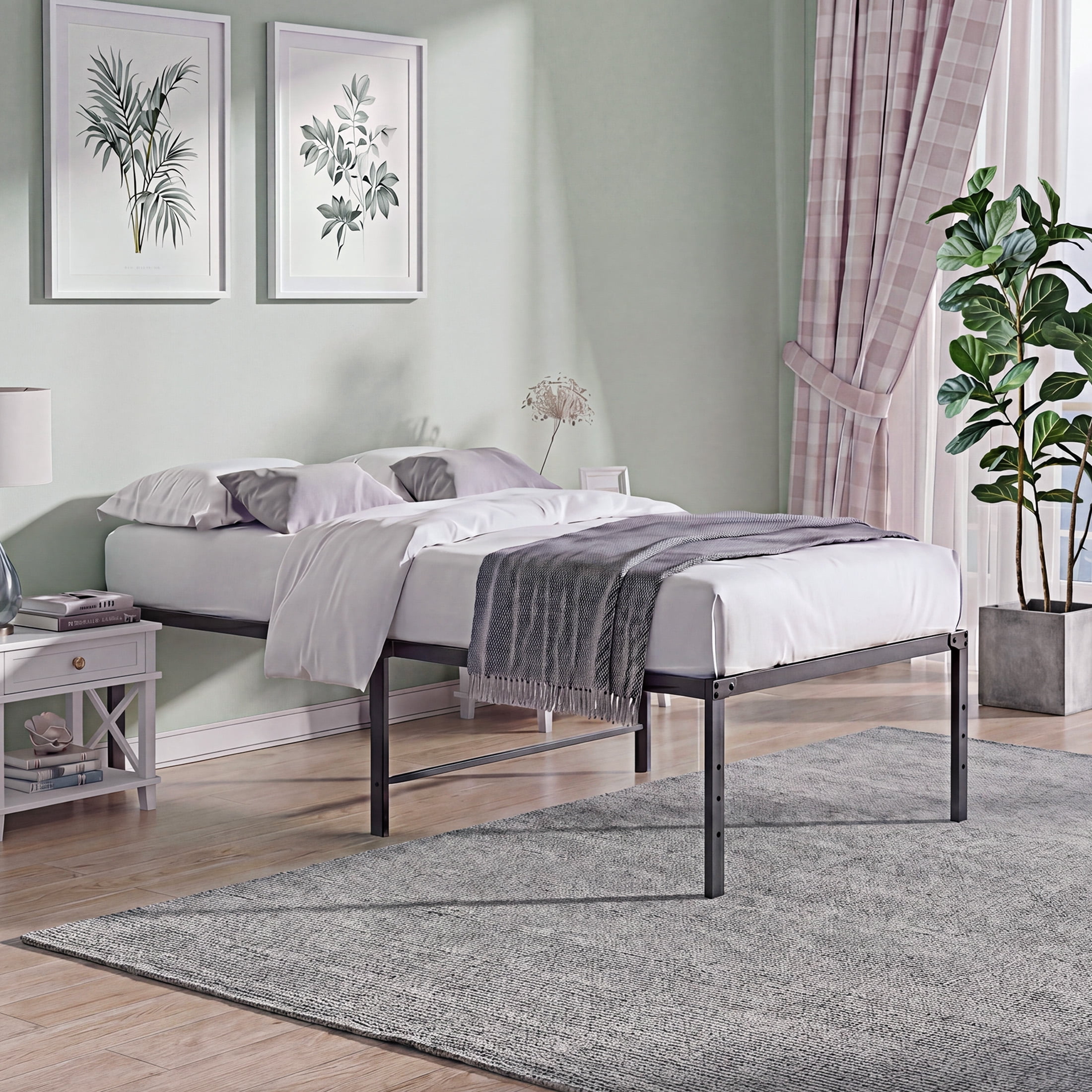 EDX 16 Inch High Clearance Metal Platform Bed Frame with Steel Slats, Large Under Bed Storage, No Box Spring Needed, Noise Free, Easy Assembly, Twin-XL