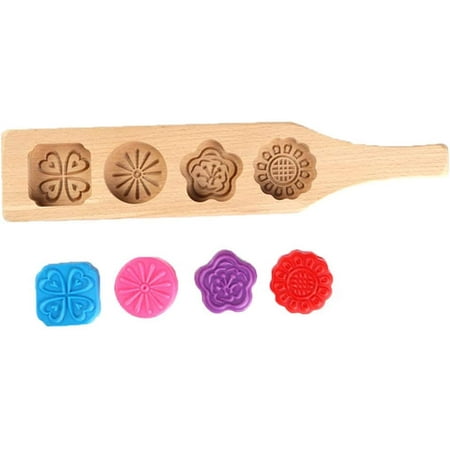 

YOWELL MoonCake Mold Chinese Traditional Mid-autumn Festival Moon Cake Mold 4 Flowers Wooden Handmade Baking Mold for Muffin Mooncake Cookie Biscuit Chocolate Pumpkin Pie