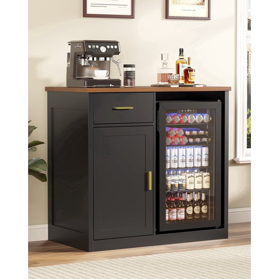 Modern Coffee Bar Cabinet with Mini Fridge Space, 39" Large Sideboard Buffet with Drawer & Storage Shelves, Black Liquor Cabinet & Wine Bar Furniture for Home, Kitchen, Dining Room