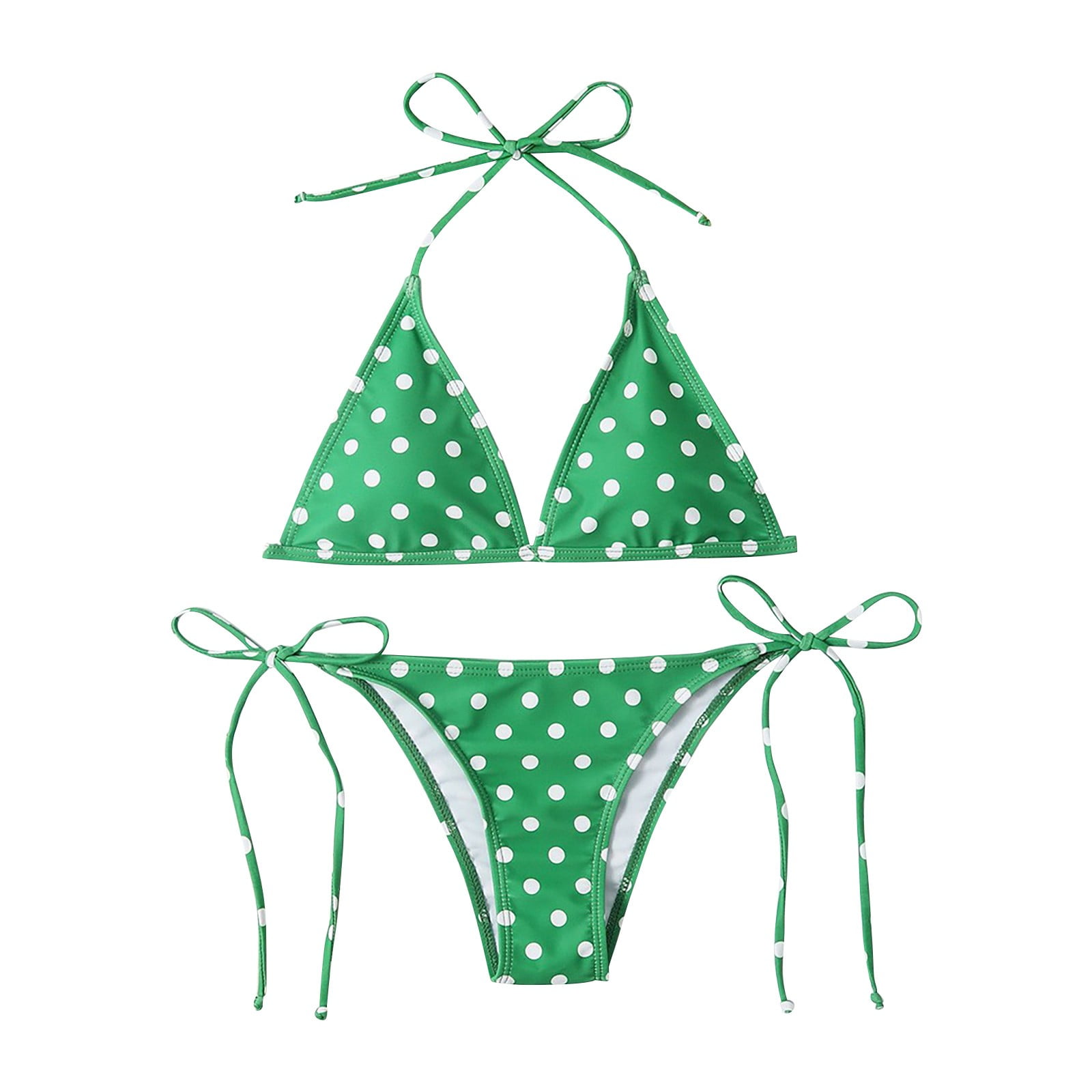 Tummy Control Swimsuits For Women Polka Dot Print Bikini Lanyard Halter ...