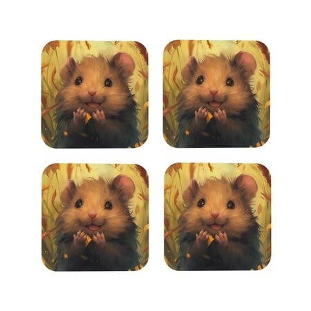 

Leather Coasters with Heat-resistant for Drinks Cute Sunflower Guinea Pig Cup Coasters Cup Pad Mat for Tabletop Protection Coffee Table Office Desk and Housewarming Gift