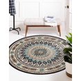 thumbnail image 2 of Unique Loom Narenj Medallion Pattern Area Rug 10' x 10' Round Navy Blue/Tan, 2 of 10