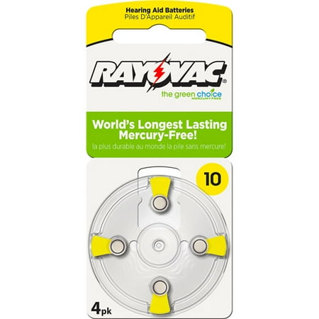 Rayovac Mercury-Free Hearing Aid Battery, 10, 4 Pack