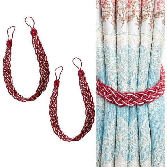 Curtain Tiebacks,2 Pack Hand Knitting Curtains Tied Rope,for Home Drapes and Curtain Decor Braided Curtain Tiebacks Holders (Red)
