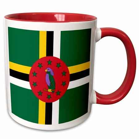 - 3dRose Flag of Dominica - Dominican Caribbean island - national bird emblem - sisserou parrot on green - Two Tone Red Mug, 11-ounce
