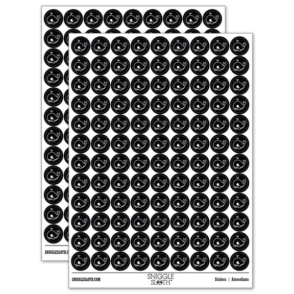 Sweet Kawaii Chibi Whale 200  Round Stickers - Black - Gloss Finish - 0.50" Size
