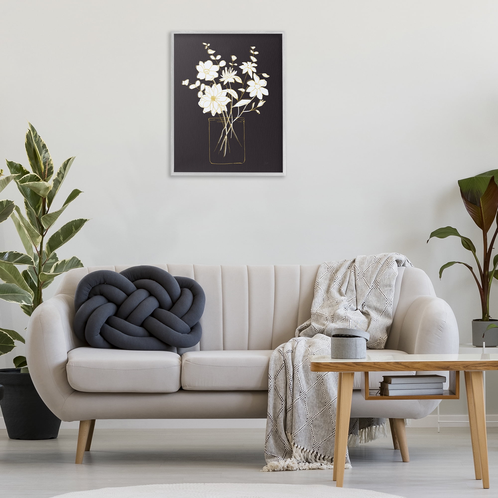 Stupell Industries Classy Jar of Flowers Botanical & Floral Painting Gray Framed Art Print Wall Art, 24 x 30