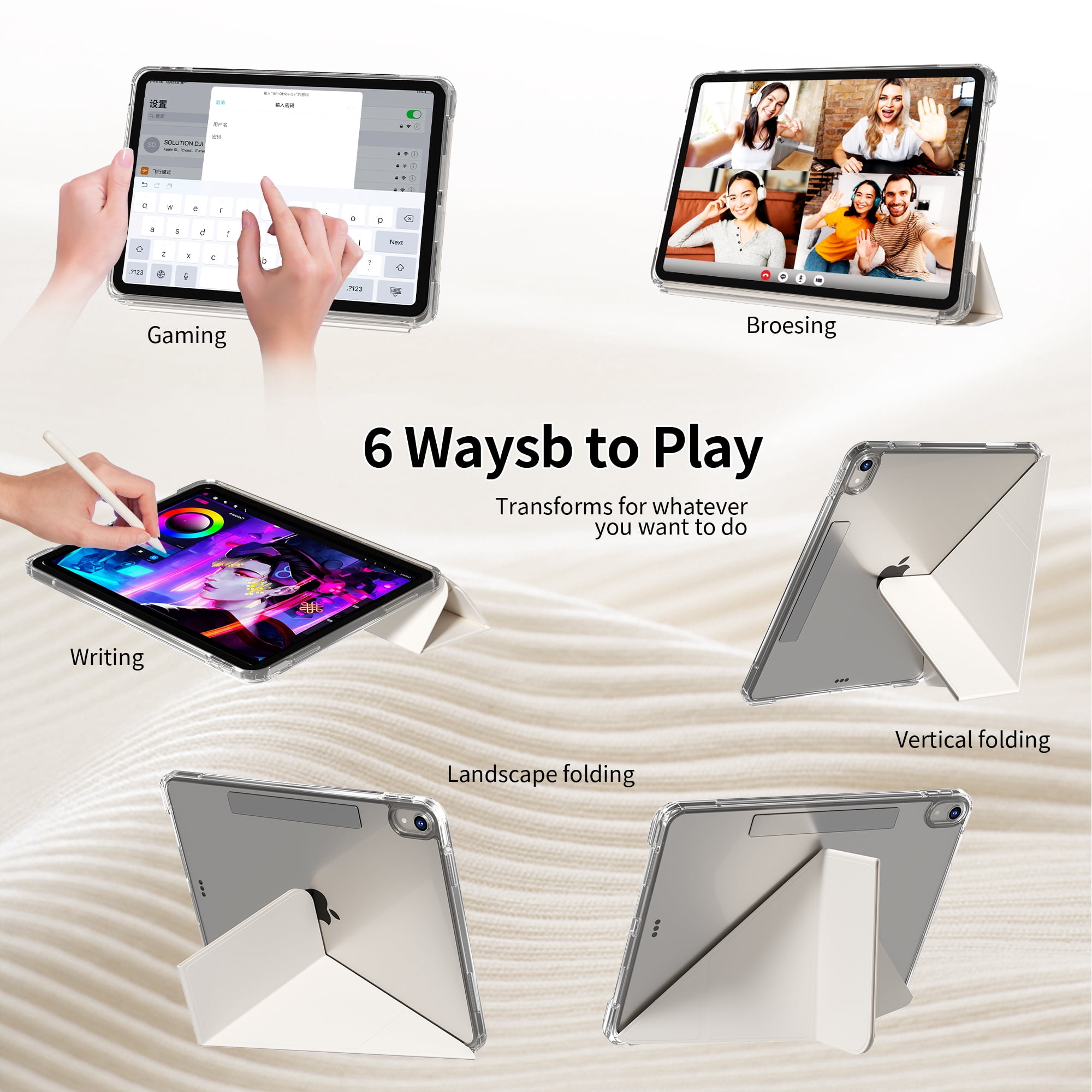 KVTVOU Case for iPad A16 11th Gen 11-inch 2025/10th Generation 10.9" 2022 with Pencil Holder, Detachable 2 in 1 Sliding Removable Cover, Transparent PC Back&TPU Shockproof, Slim Trifold,  White