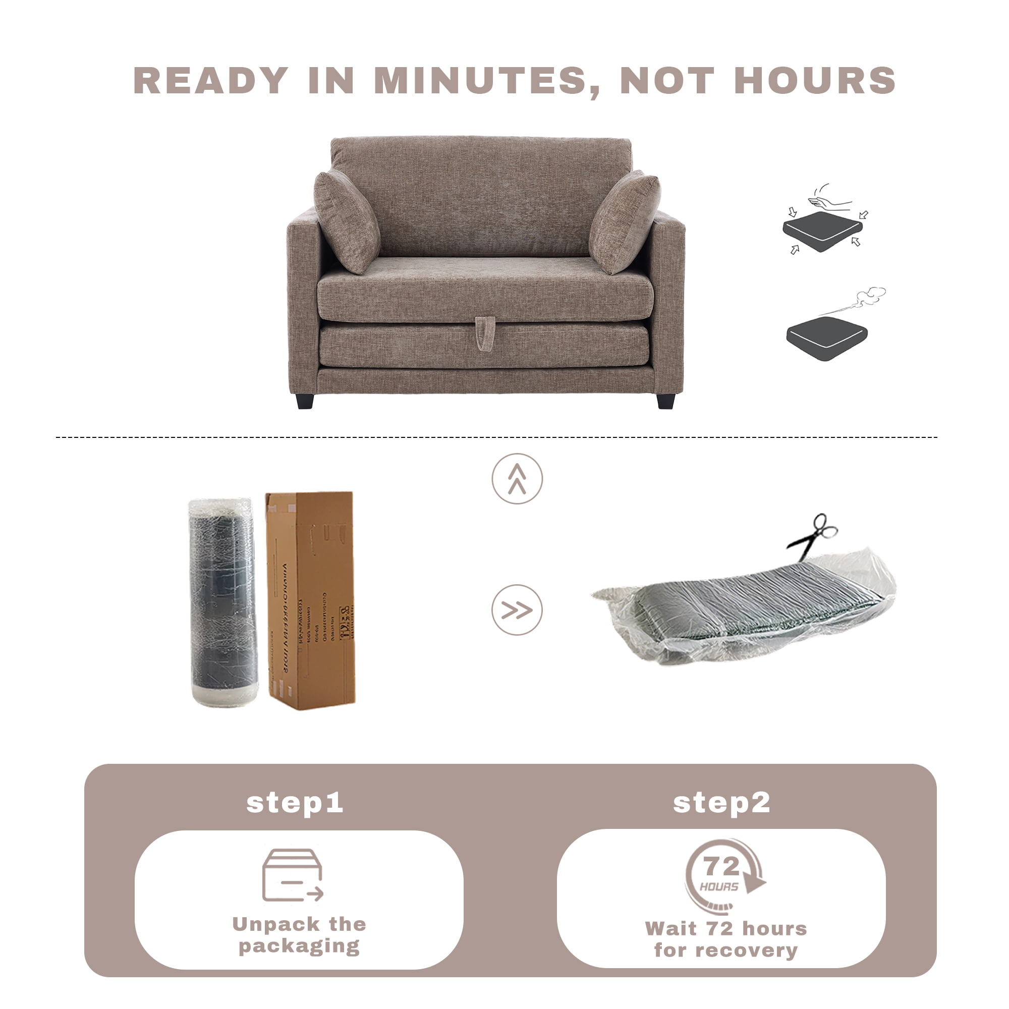 GAOHAPY 52" Loveseat Sleeper Sofa Bed,2 in 1 Convertible Floor Sofa Bed for Small Spaces,Pull Out Couch with Deep Seat,2 Pillows and Solid Frame Floor Couch for Living Room,Apartment