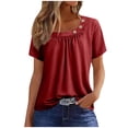 thumbnail image 2 of sovlvnd Womens Casual Short Sleeve Shirts Fashion Summer Casual Solid Round Neck Short Sleeves Tshirt Blouse Red, 2 of 6