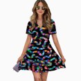 thumbnail image 2 of Candyland Experiment Women Dress V-Neck Short Sleeve Flowy Swing Party Midi Dress, 2 of 4