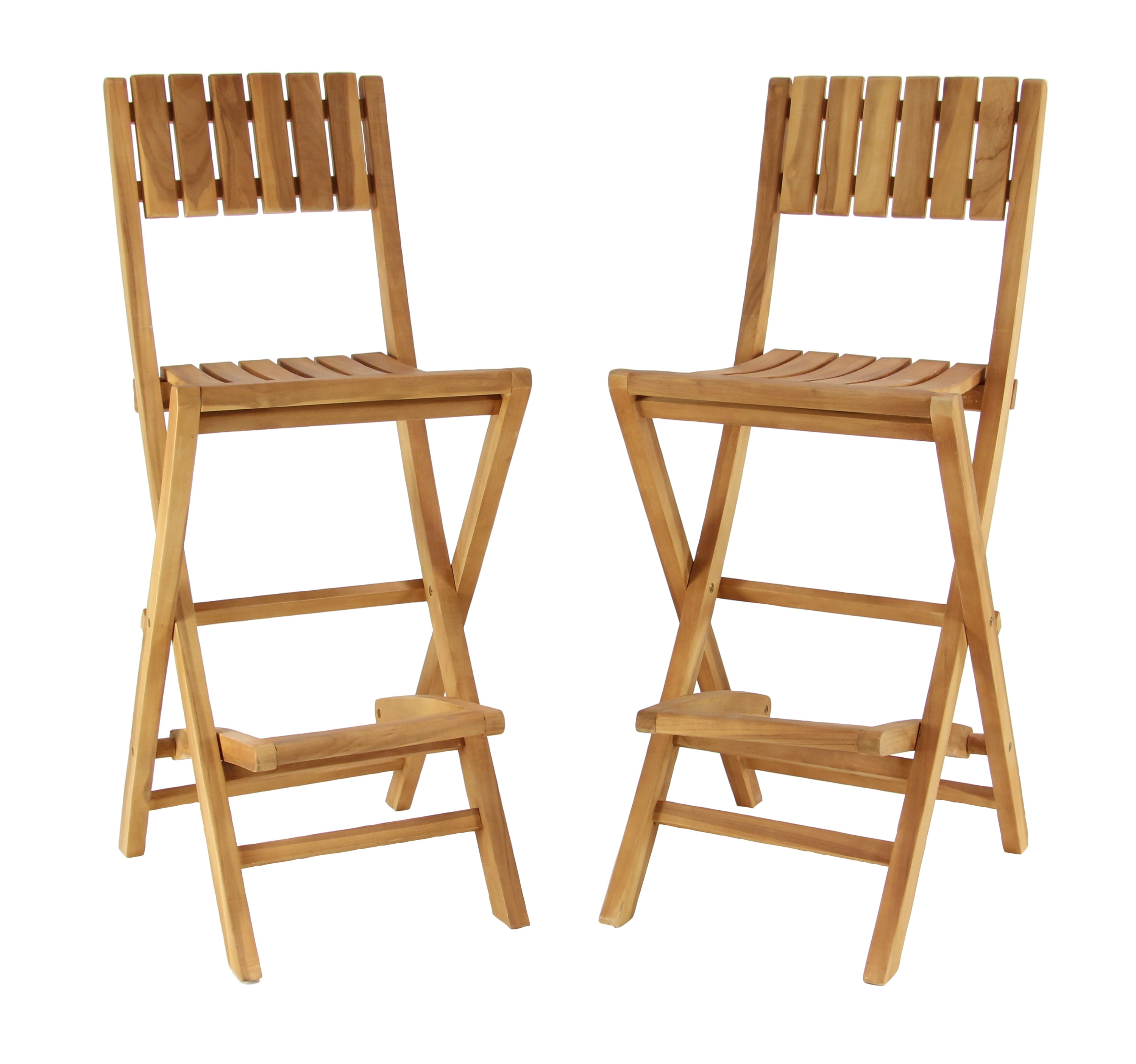 DecMode Teak Wood Indoor Outdoor Folding Bar Stool, Brown, Set of 2