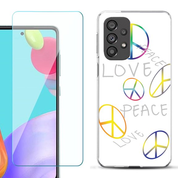 Slim-Fit Gel TPU Phone Case for Samsung Galaxy A33 5G, with Tempered Glass Screen Protector, by OneToughShield ® - Love/Peace