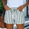 thumbnail image 2 of Hearthz Striped Women's Linen Shorts High Waisted Wide Leg Women's Bermuda Shorts Rolled Cuffed Hem Womens Running Shorts with Pocket Mint Green XL, 2 of 4