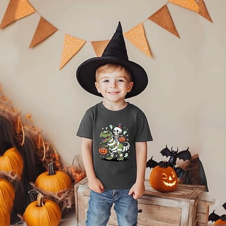 Boys T shirts Short Sleeve Crewneck Halloween Cute Print Graphic Tees Casual Fun Holiday Kids T Shirts Size 10-11Y