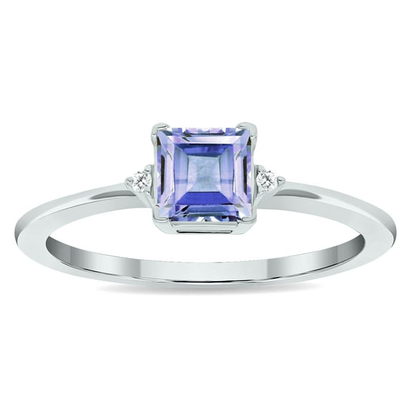 SZUL Women's Princess Cut Tanzanite and Diamond Classic Band in 10K White Gold