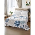 thumbnail image 2 of Blue Beige Coastal Flat Sheets Only Twin XL Size, Soft Breathable Bed Top Sheets for Mattress, Summer Beach Starfish Coral Nautical Luxury Bedding Flat Sheets for Home Hotel Bedroom Bed Protection, 2 of 9