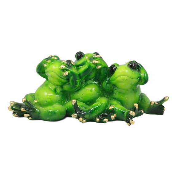 Ebros Glossy Green Whimsical See Hear and Speak No Evil Trio Frogs Statue 7.5"Long for Storybook Tale Cottage Decor or Educational Sculpture or Allegorical Animal Figurine