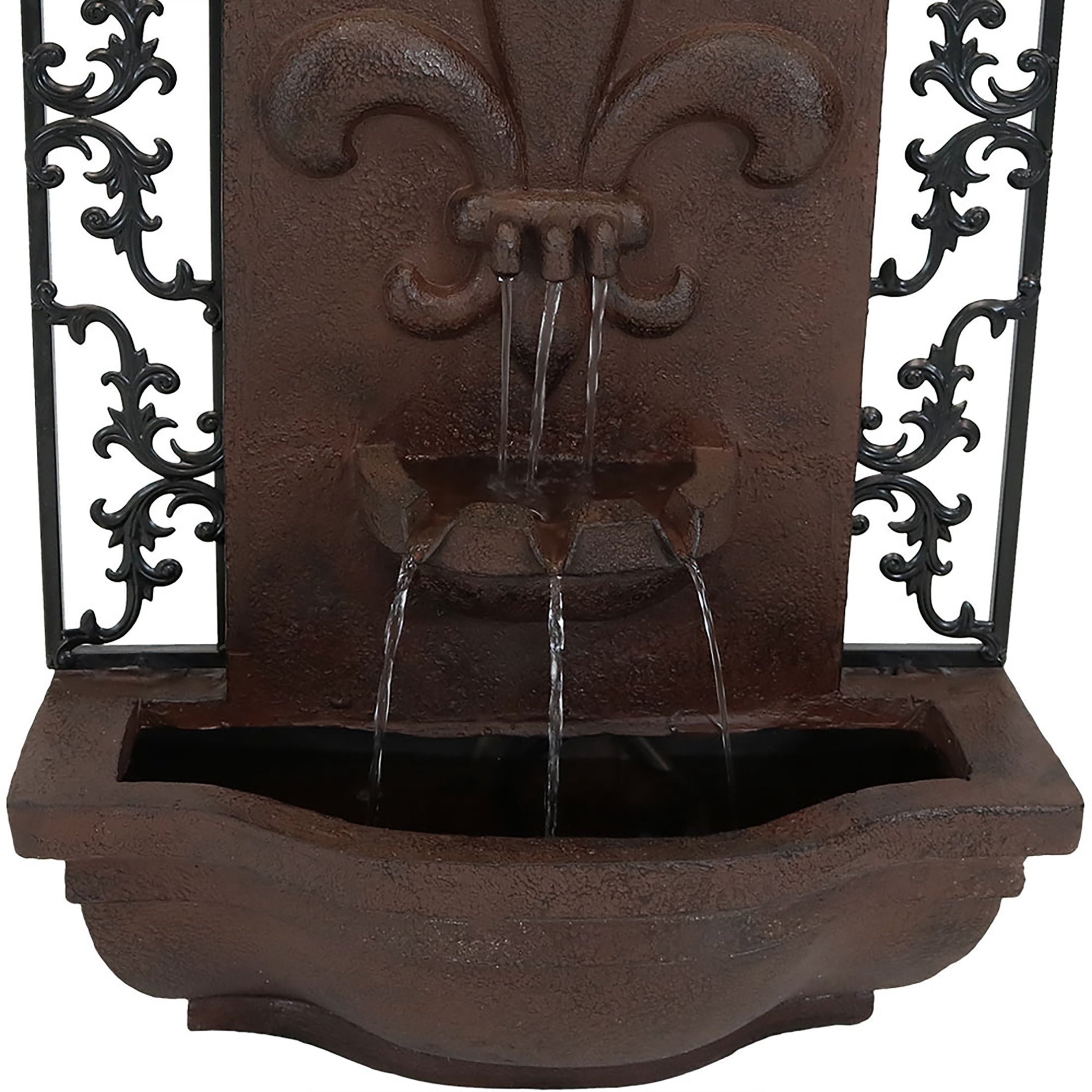 Sunnydaze French Lily Polystone Outdoor Wall Fountain, Iron Finish