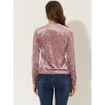 thumbnail image 3 of Camiseta casual Allegra K de manga larga con cuello redondo y parte superior de terciopelo Rosa XS, 3 of 4