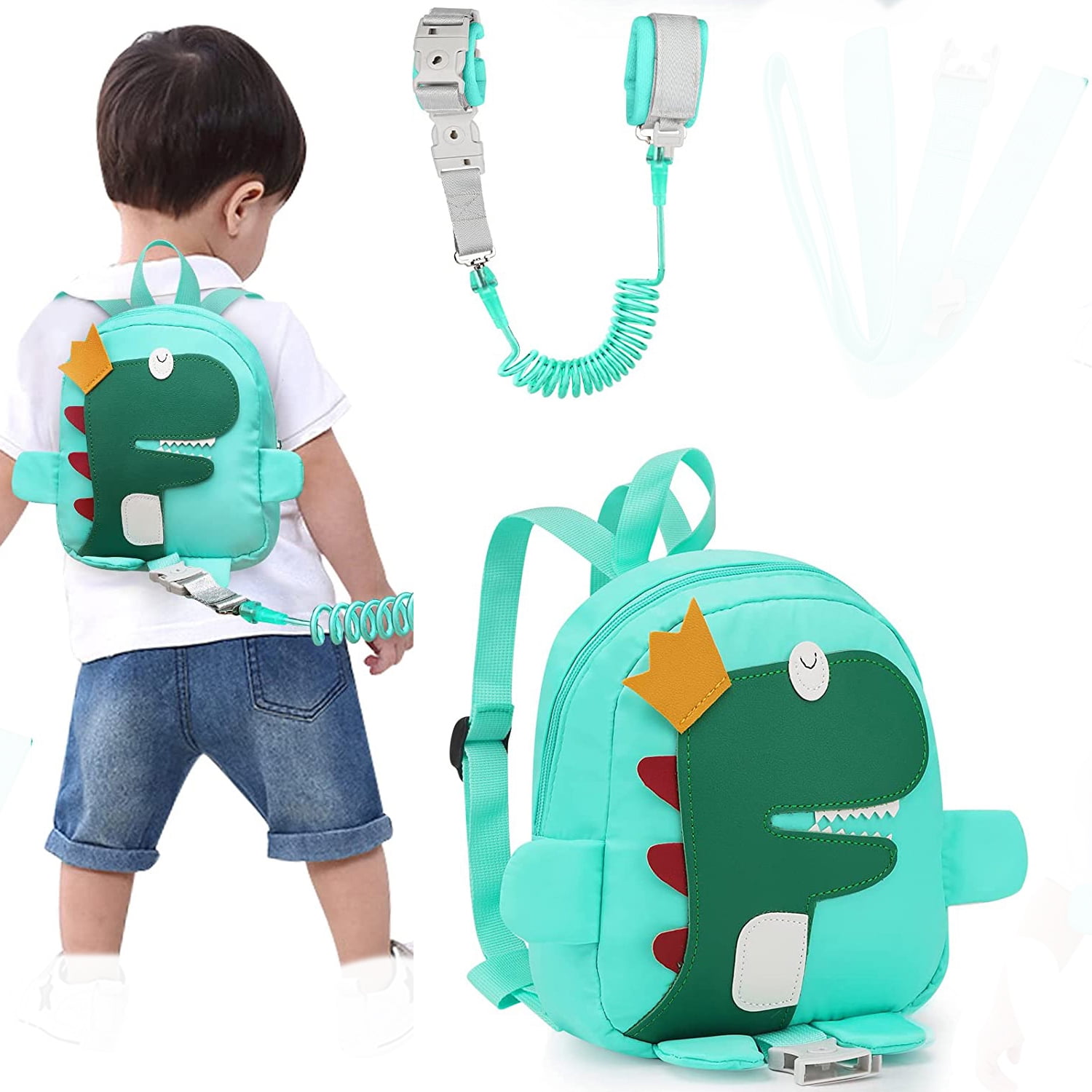 DB Dinosaur Toddler Mini Backpack with Leash, Children Kids Baby Harness  Bookbag (Deep Blue)