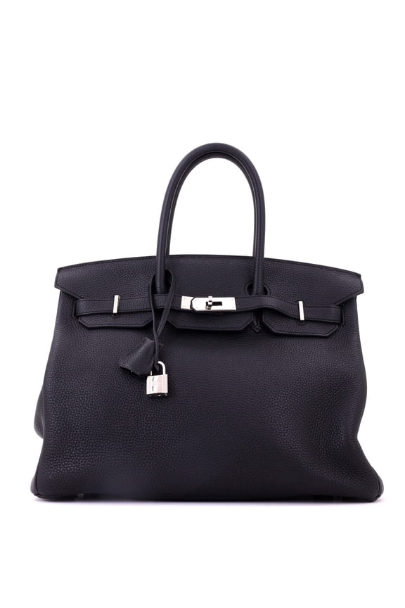 Pre-Owned Birkin Handbag Noir Clemence with Palladium Hardware 35 By Rebag