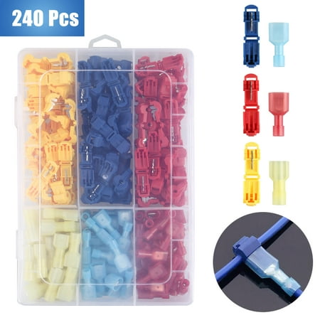 Wire Terminal Connectors, EEEKit 240Pcs Insulated Crimp Terminals Male T-Tap Wire Connectors Assortment Electrical Terminal Kit  For Marine