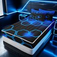 thumbnail image 3 of Erosebridal Modern Honeycomb Zipper Queen Comforter Set with Fitted Sheet and 2 Pillowcases for Boys Men, Gradient Backdrop Print Zipper Bedding Set, Blue Black, Reversible, 4pcs, 3 of 7