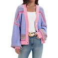 thumbnail image 2 of Long Sleeved Fall V-neck Colorful Striped Print Casual Knit Cardigan Coat, 2 of 7