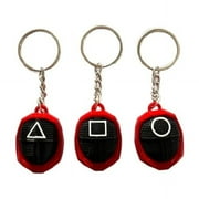 Gaming Keychain Set with Geometric Shapes, Red and Black, 3 Pieces