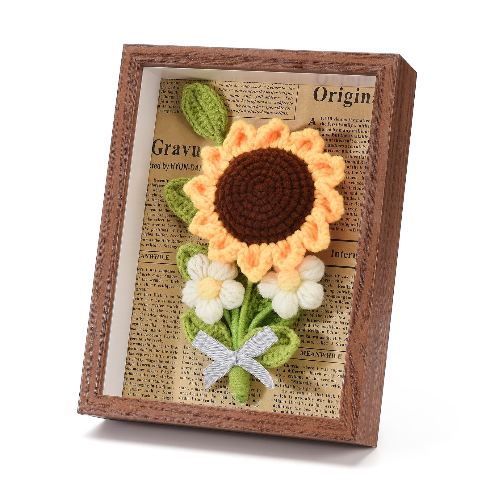 Crochet Bouquets Photo frame, HandKnitted Yarns to Make Sunflower