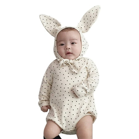 

Fsqjgq Baby Organic Clothes Boy Baby Boys Girls Long Sleeve Print Romper with Cute Rabbit Hat Outfit Set Clothes 2Pcs Christmas Wear Boys Cotton White 66