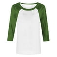 thumbnail image 5 of Htigea Raglan 3/4 Sleeve Tops for Women Trendy Patchwork Pullover Tee Crewneck Baseball Sport Tshirt Army Green,3XL, 5 of 7