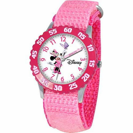 Disney Minnie Mouse Girls' Stainless Steel Watch, Pink Strap